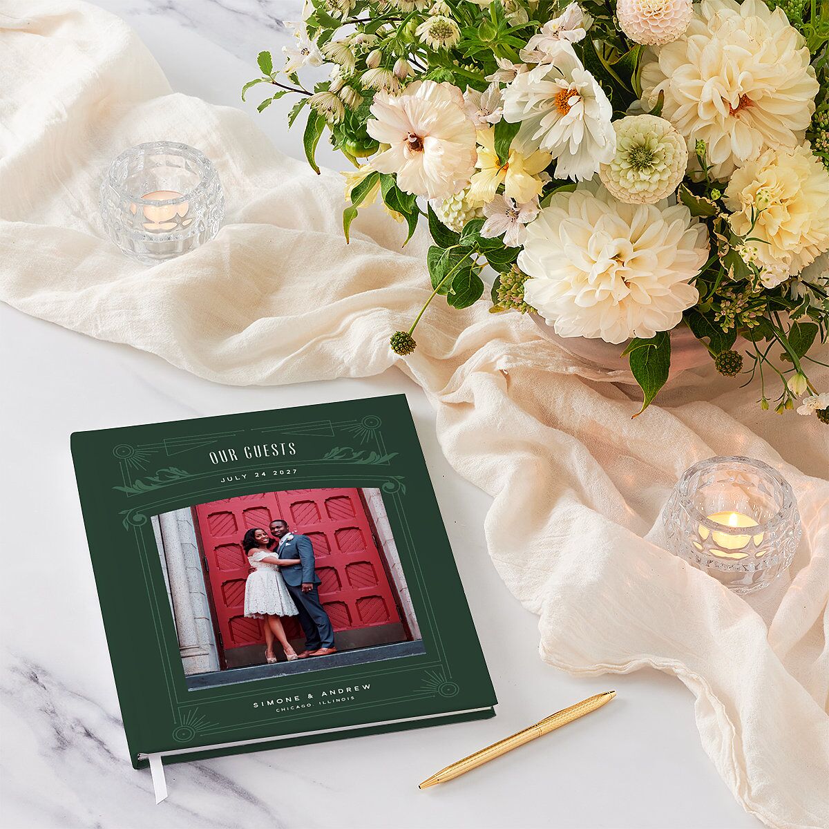 Ornate Elegance Wedding Guest Book Dark Emerald