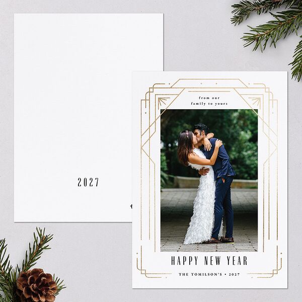Gilded New Years Holiday Cards Gold Pure White Signature Blank Portrait Standard