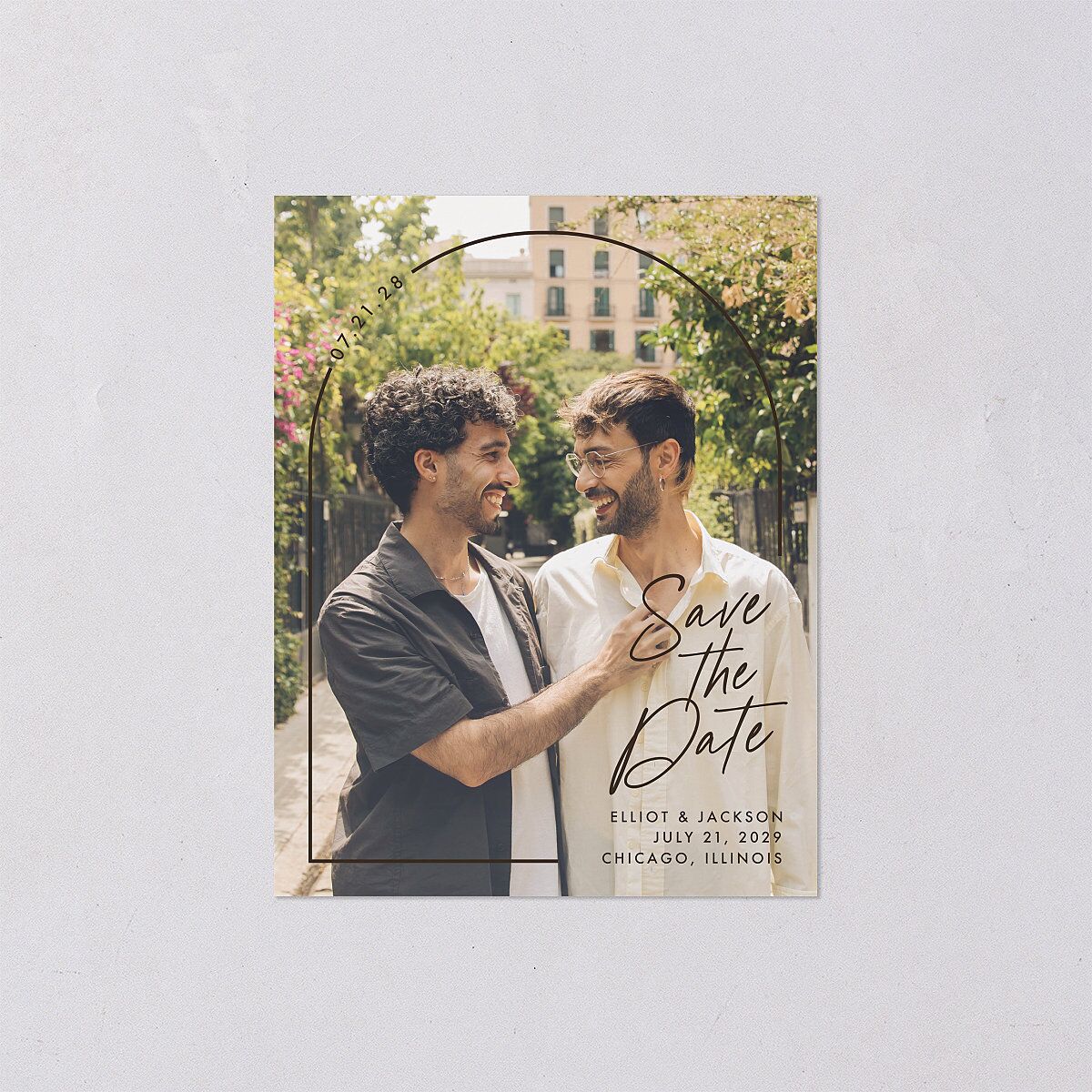 Scripted Arch Save the Date Petite Cards Deep Bronze Signature smooth Blank No Standard