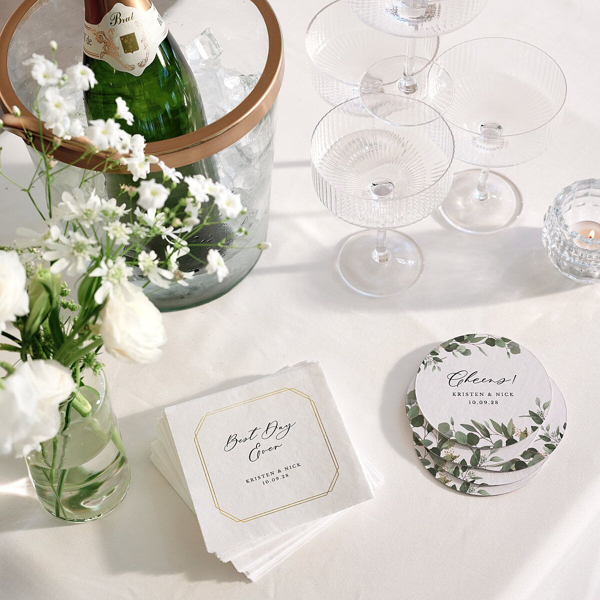 Eucalyptus Frame Cocktail Napkins Pure White Napkin Uncoined