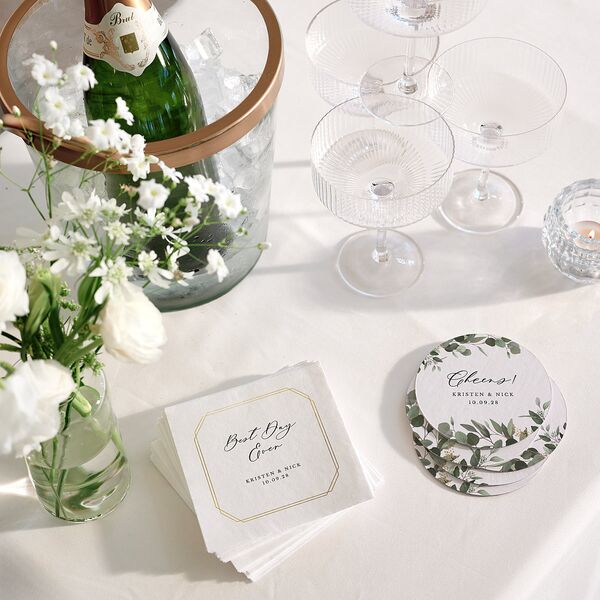 Eucalyptus Frame Cocktail Napkins Pure White Napkin Uncoined