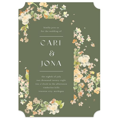 Scattered Blossoms Wedding Invitations Gold Sage Signature Blank No Ticket