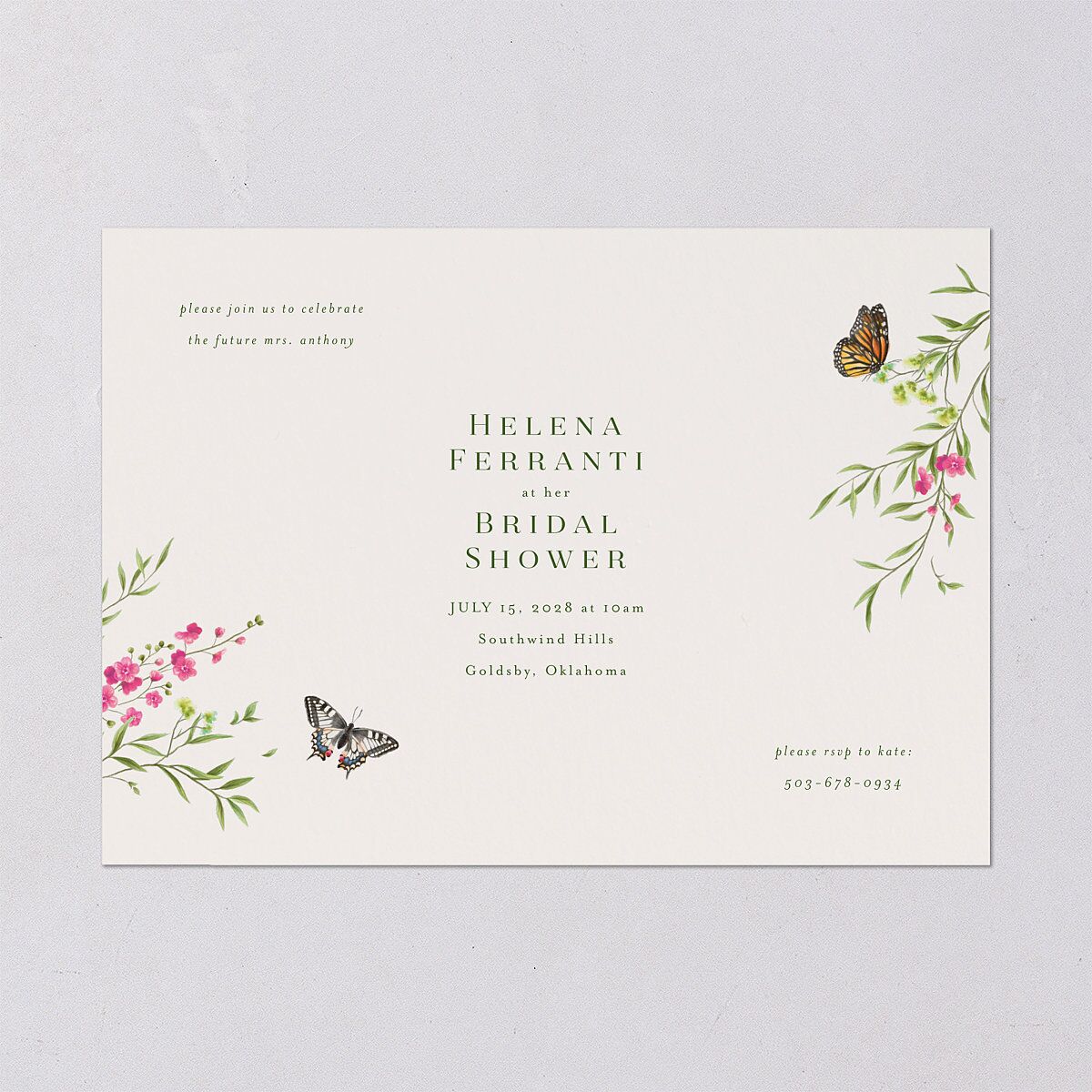 Rustic Butterflies Bridal Shower Invitations Scottish Green Signature Blank Standard