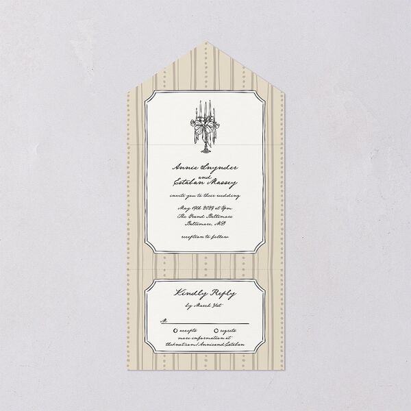 Vintage Candelabra with Bow All-in-One Wedding Invitations Bisque Signature Light Both Recipient and Return Addresses No