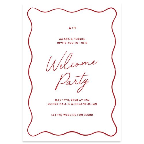 Hand Drawn Wavy Border Rehearsal Dinner Invitations Jewel Red Signature Blank Standard