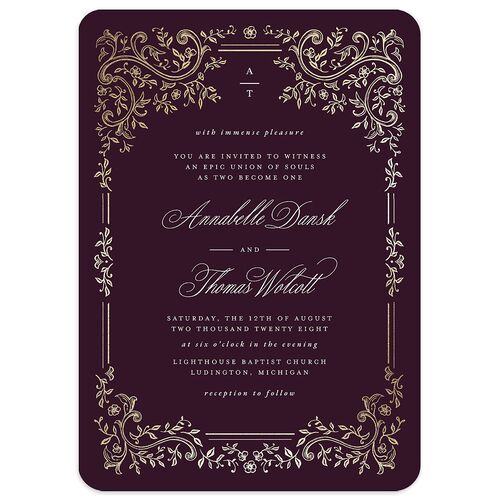 Luxury Victorian Gothic Lace Wedding Invitations Gold Bordeaux Signature Blank No Rounded