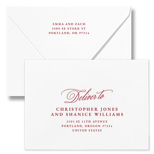 Happy Holidays Calligraphy Holiday Card Euro Envelopes White Pure White Both Recipient and Return Addresses Luxe Signature