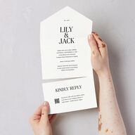 Elegant Minimalist All-in-One Wedding Invitations Pure White Signature Light Both Recipient and Return Addresses No