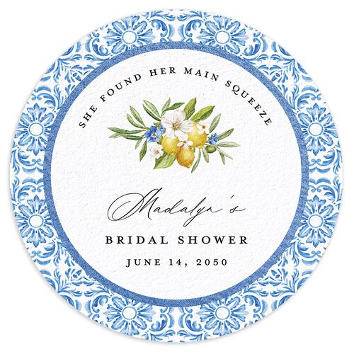 Romantic Italian Coastal Lemons Bridal Shower Wedding Day Coasters Sapphire Cardboard Circle