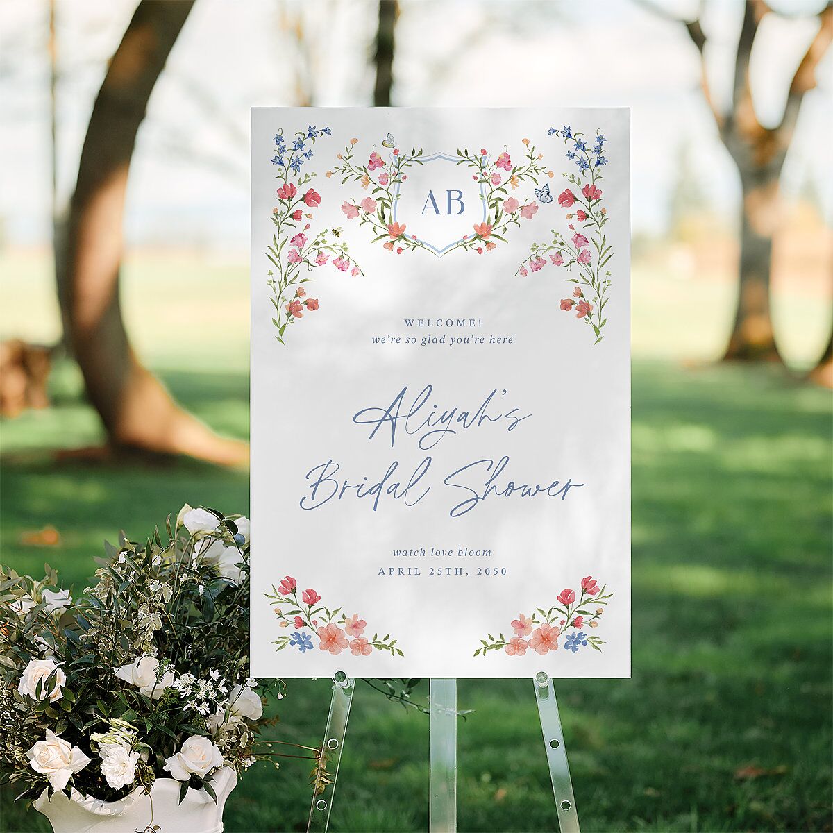 Fairytale Wildflower Crest Bridal Shower Standard Welcome Sign Large Pure White Standard Indoor Foam Core L Welcome