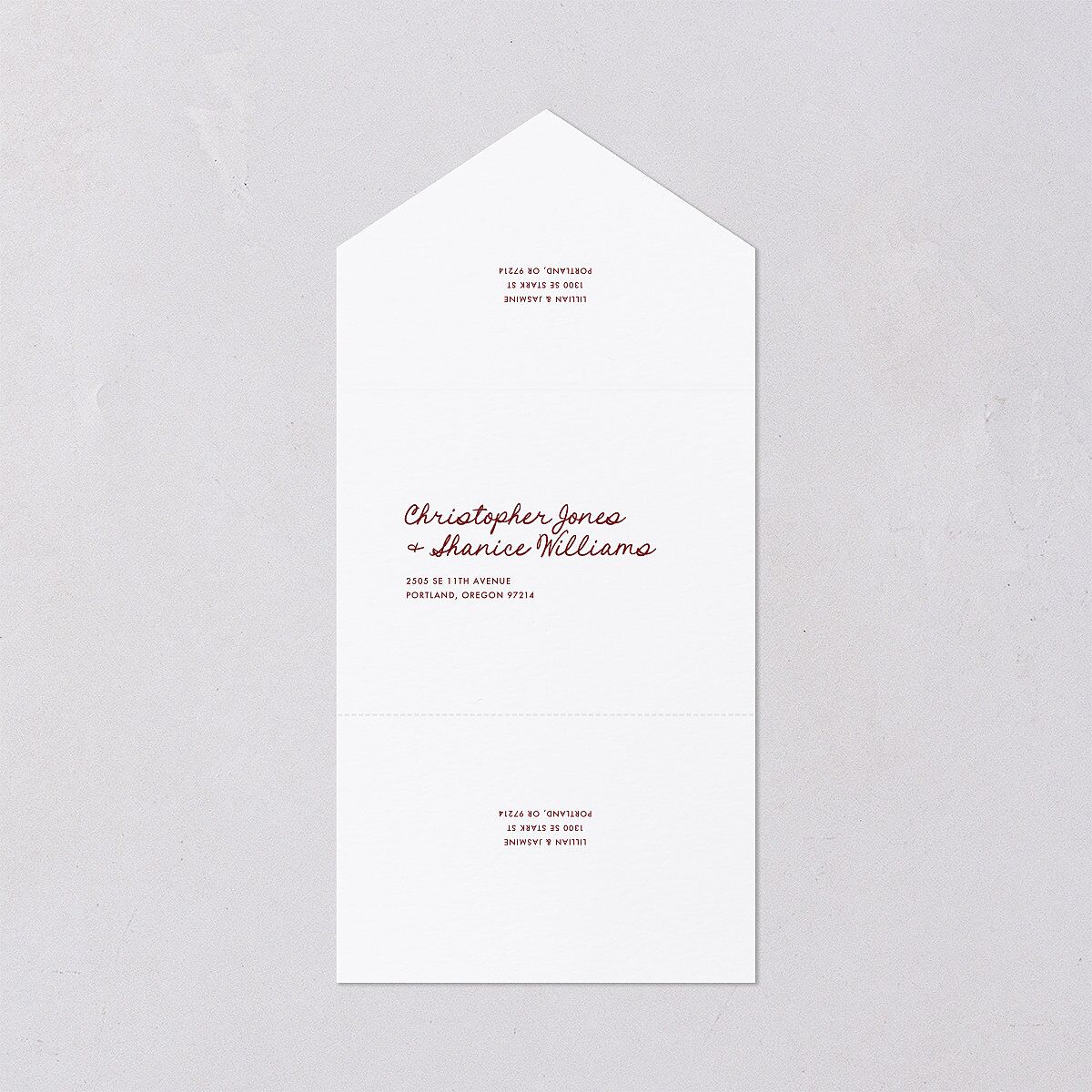 Hand Drawn Heart Photo All-in-One Wedding Invitations Maroon Signature Light Both Recipient and Return Addresses No