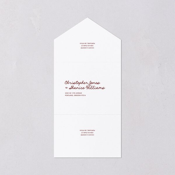 Hand Drawn Heart Photo All-in-One Wedding Invitations Maroon Signature Light Both Recipient and Return Addresses No