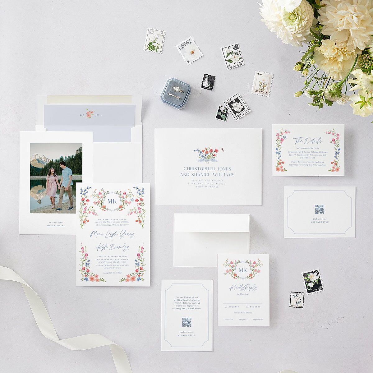 Fairytale Wildflower Crest Wedding Invitations Pure White Signature Blank No Standard