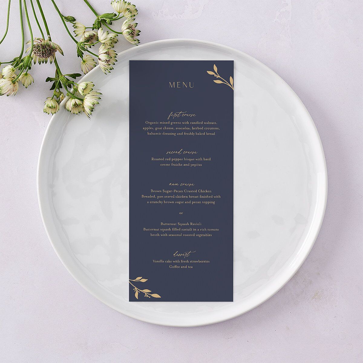 Gilded Sprigs Menus Moody Blue Signature