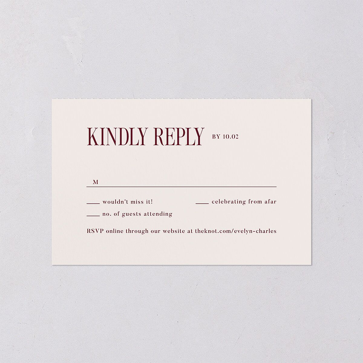 Whimsical Hand Drawn Bow All-in-One Wedding Invitations Burgundy Signature Light Both Recipient and Return Addresses No