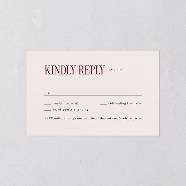 Whimsical Hand Drawn Bow All-in-One Wedding Invitations Burgundy Signature Light Both Recipient and Return Addresses No