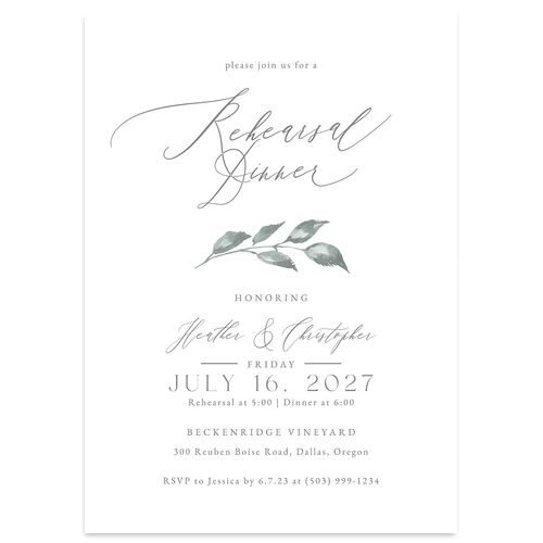 Dusted Calligraphy Rehearsal Dinner Invitations Steel Gray Signature Blank Standard