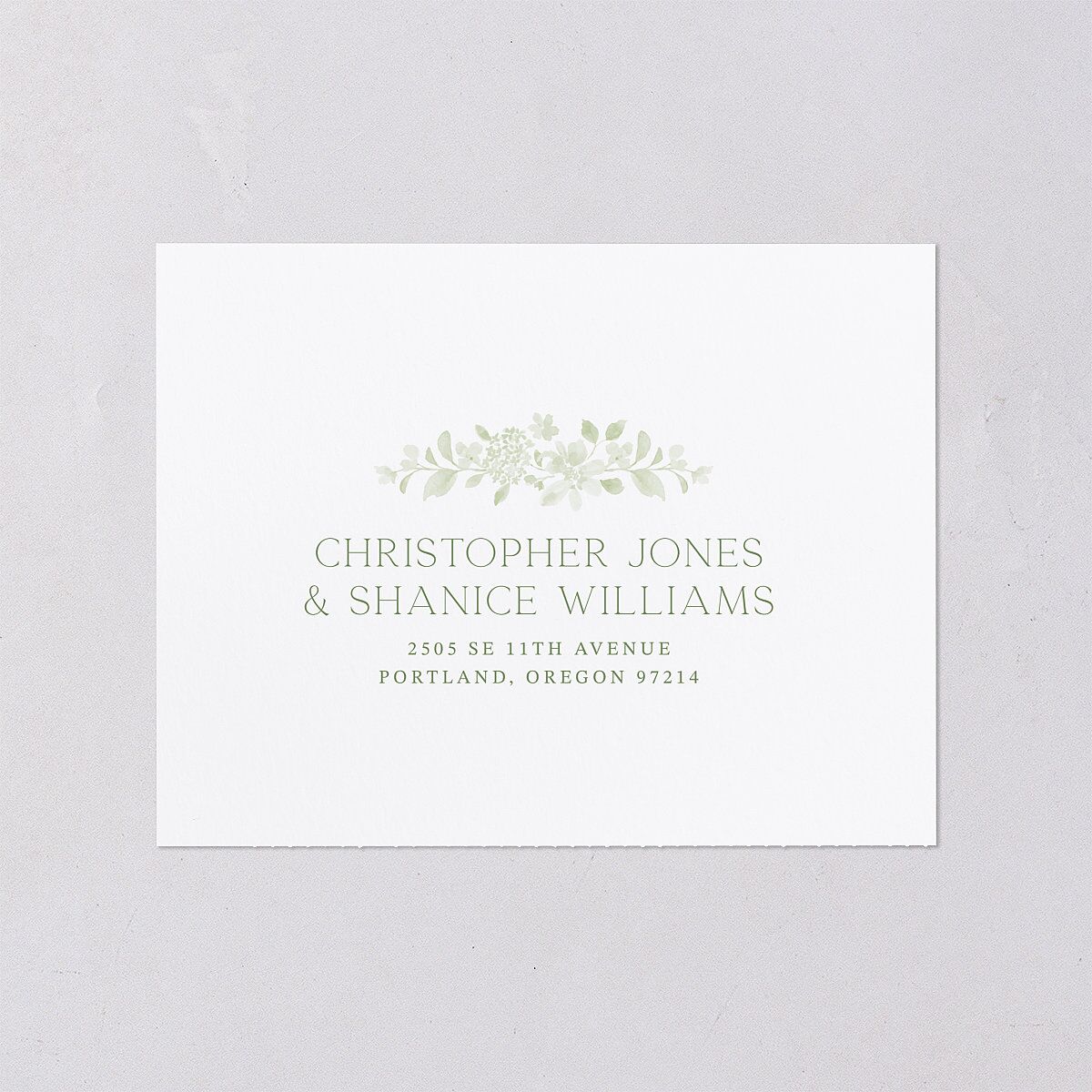 Porcelain Blue Floral Watercolor All-in-One Wedding Invitations Moss Signature Light Both Recipient and Return Addresses No
