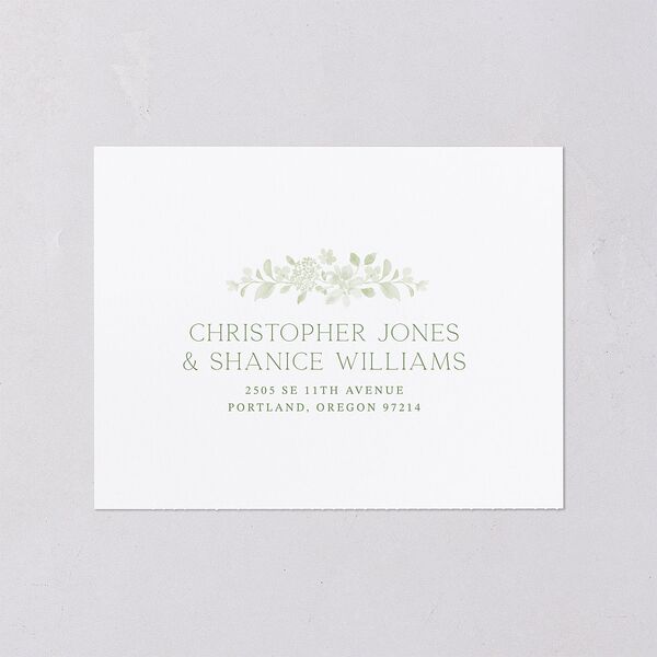 Porcelain Blue Floral Watercolor All-in-One Wedding Invitations Moss Signature Light Both Recipient and Return Addresses No