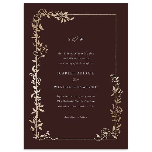 Delicate Vines Foil Wedding Invitations Gold Burgundy Signature Blank No Standard