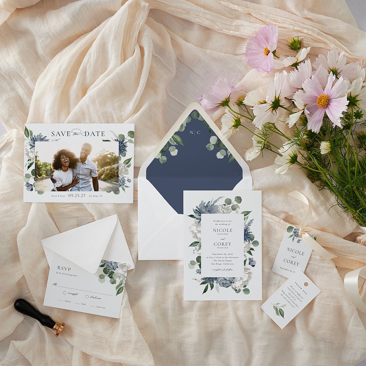 Timeless Bouquet Favor Gift Tags Dusty Blue Signature