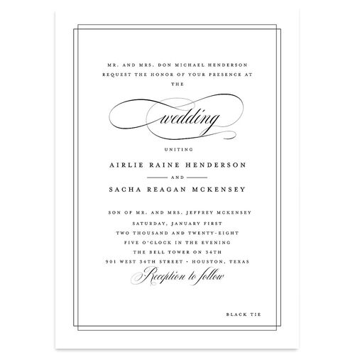 Classic Black Tie Wedding Invitations Pure White Signature Blank No Standard