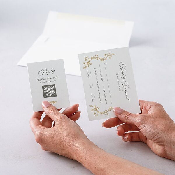 Vintage Regency Monogram Frame QR Code RSVP Cards Pure White Signature Standard