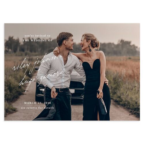 Scripted Announcement Wedding Invitations Pebble Signature Blank No Standard