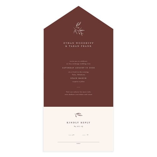 Minimal Leaves All-in-One Wedding Invitations Merlot Signature Light Both Recipient and Return Addresses No