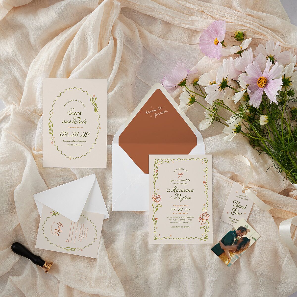 Whimsical Drawn Flowers Euro Envelope Liners Thyme Luxe