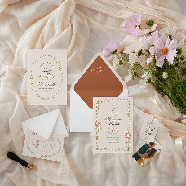 Whimsical Drawn Flowers Euro Envelope Liners Thyme Luxe