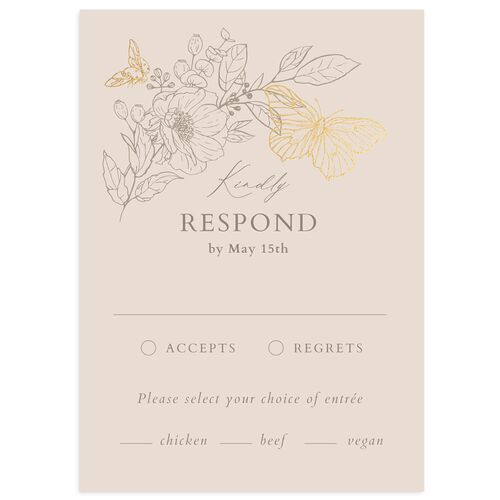 Butterfly Botanical Foil Wedding Response Cards Gold Charcoal Signature Standard