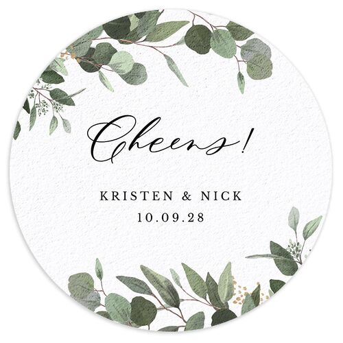 Eucalyptus Frame Wedding Day Coaster Pure White Cardboard Circle