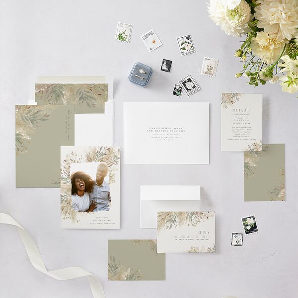 Ethereal Pampas Save The Date Cards Gold Thyme Signature smooth Blank No Standard