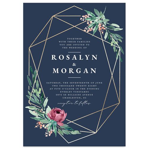 Gilded Botanical Foil Wedding Invitations Gold Moody Blue Signature Blank No Standard