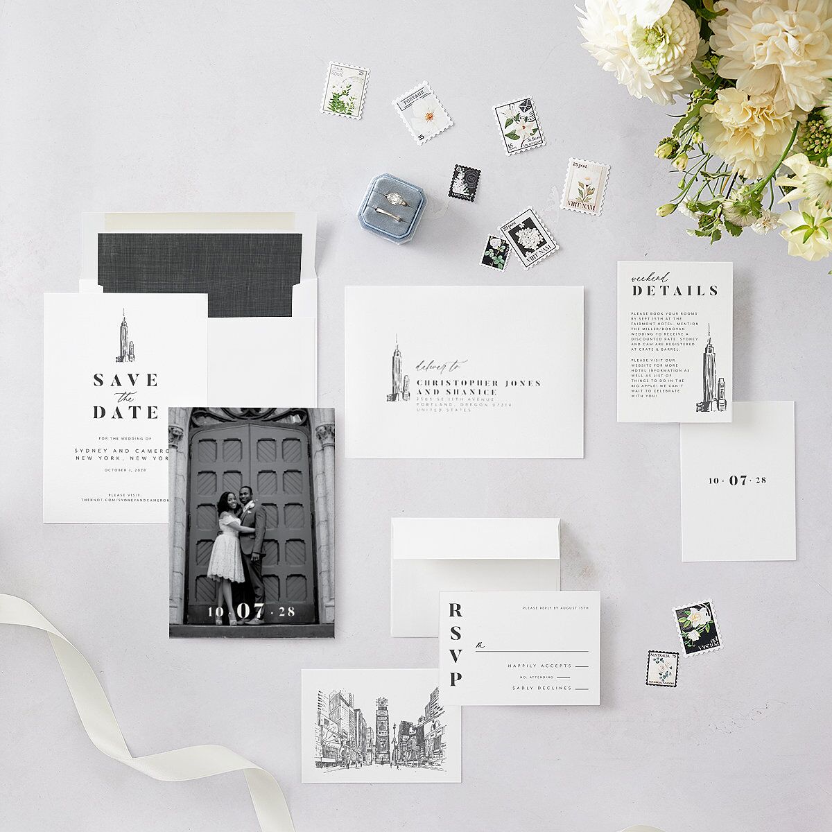 Love in NYC Save The Date Cards Medieval Grey Signature smooth Blank No Standard