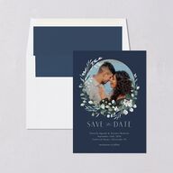 Eucalyptus Hoop Save the Date Cards Moody Blue Signature smooth Blank No Standard