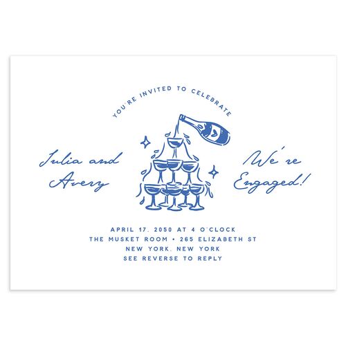 Hand Drawn Cake Engagement Party Invitations French Blue Signature Blank Standard