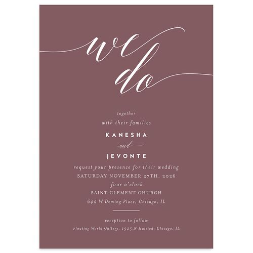 We Do Wedding Invitations Mauve Signature Blank No Standard