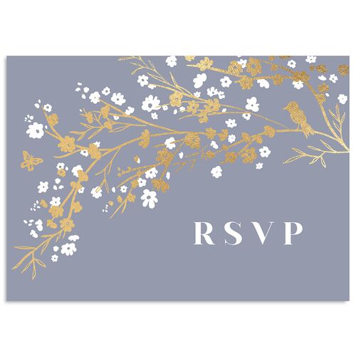 Cherry Blossoms Wedding Response Cards Gold Dusty Blue Signature Standard