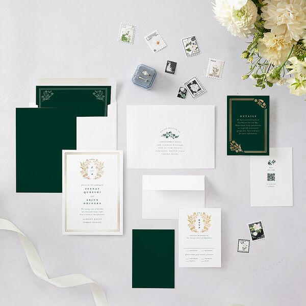 Rustic Kingdom Wedding Invitations Gold Dark Green Signature Blank No Standard