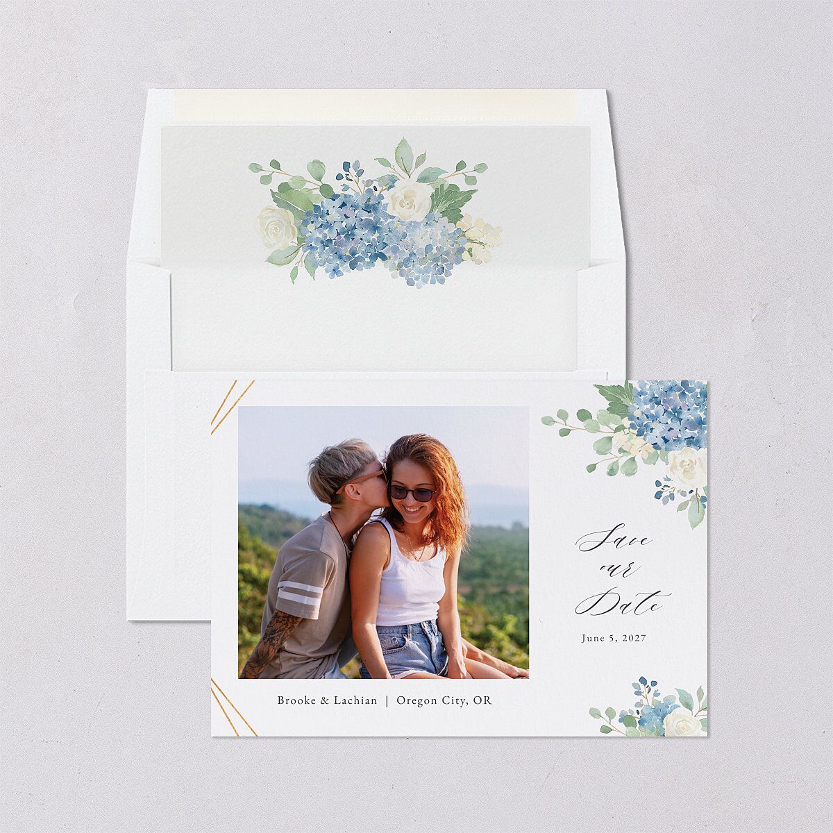 Elegant Hydrangea Save The Date Cards Dusty Blue Signature smooth Blank No Standard