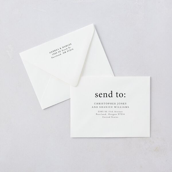 Timeless Photo Trio Save the Date Petite Card Euro Envelopes White Linen Both Recipient and Return Addresses Luxe Signature