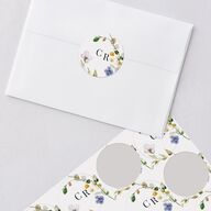 Delicate Wildflower Wedding Stickers Pure White Circle