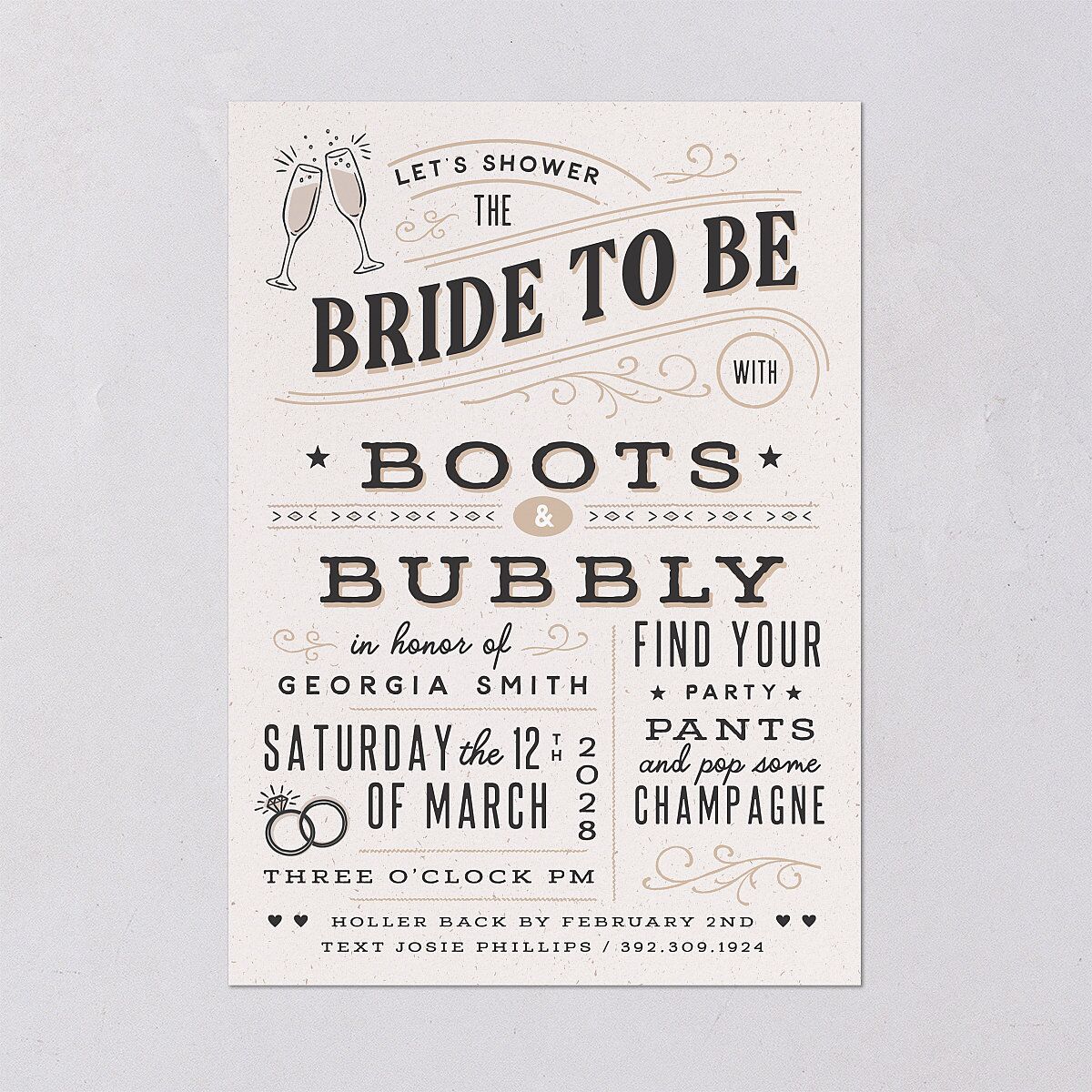 Western I Do BBQ Bridal Shower Invitations Taupe Signature Blank Standard