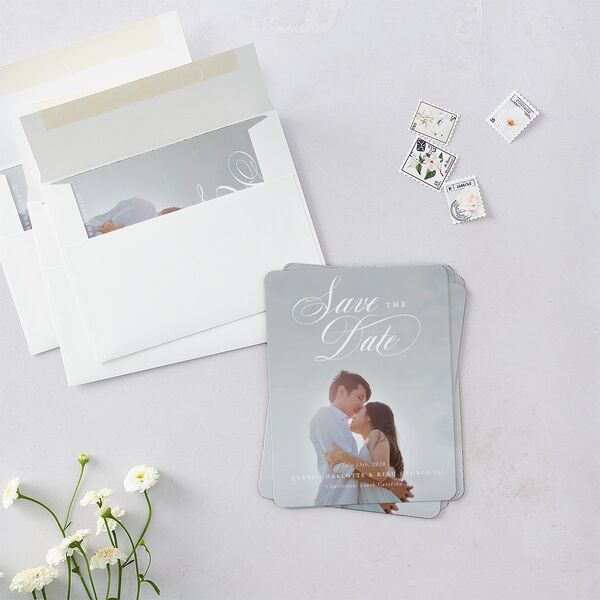 Rose Garden Crest Save The Date Magnets by Bridgerton Pure White Magnet Paper