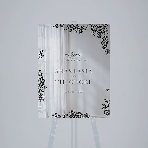 Romantic Lace Mirrored Acrylic Welcome Sign Medium Charcoal Mirrored Acrylic M Welcome Standard