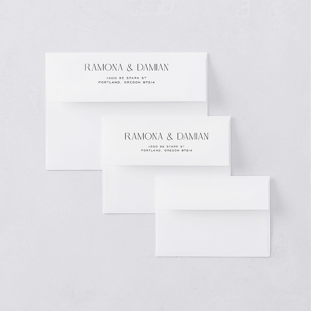 Modern Deco Rehearsal Dinner Invitation Envelopes White Charcoal Both Recipient and Return Addresses Signature Standard