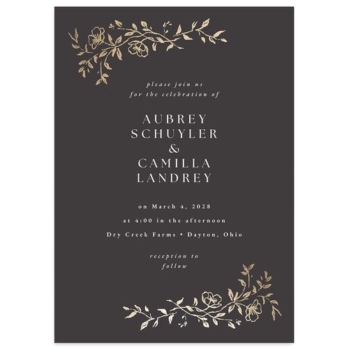 Gilded Branches Foil Wedding Invitations Gold Charcoal Signature Blank No Standard