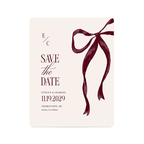 Whimsical Hand Drawn Bow Save The Date Magnets Burgundy Magnet Paper